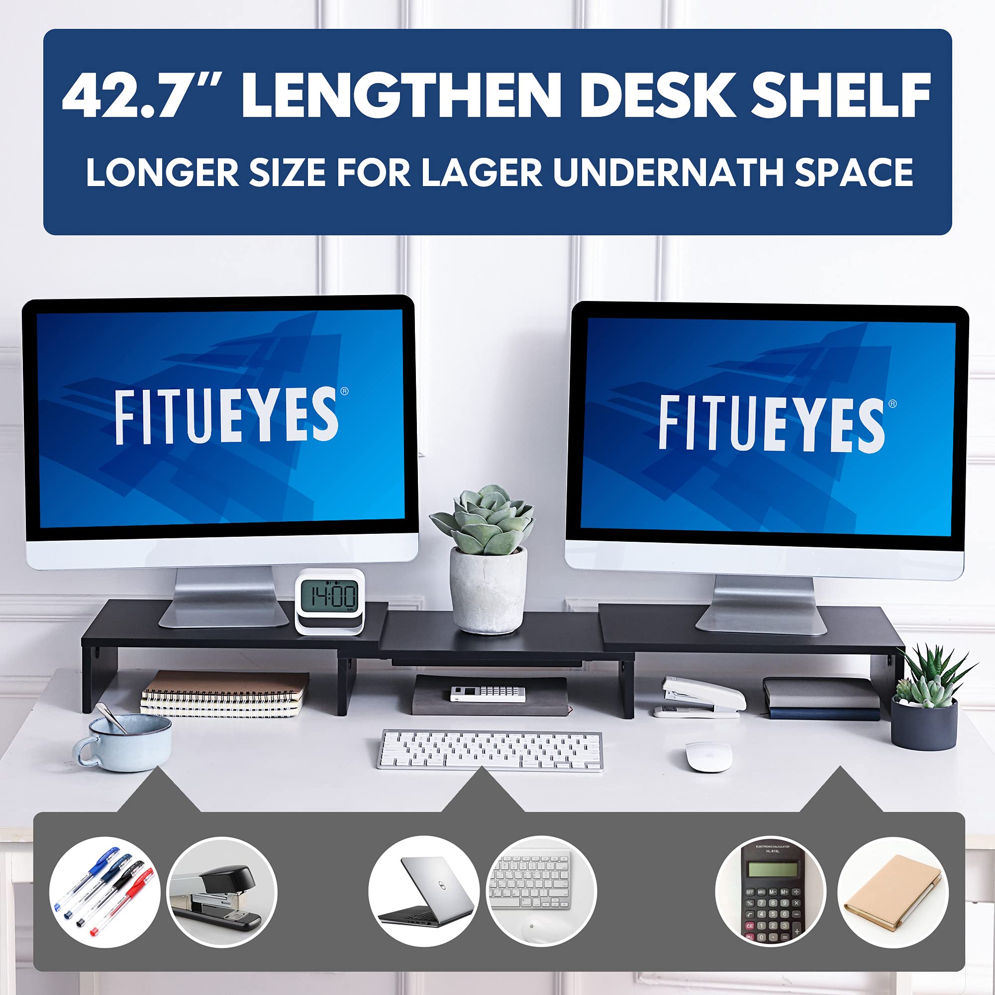 Buy FITUEYES Dual Monitor Stand 3 Shelf Computer Monitor Riser, Wood