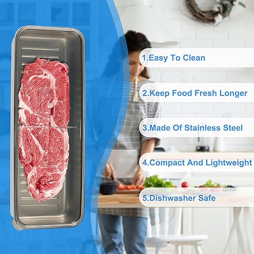 Miniatura 4 de Upmely Recipiente de tocino para refrigerador, recipiente de acero inoxidable 304 para refrigerador, tocino fresco conservador de carne