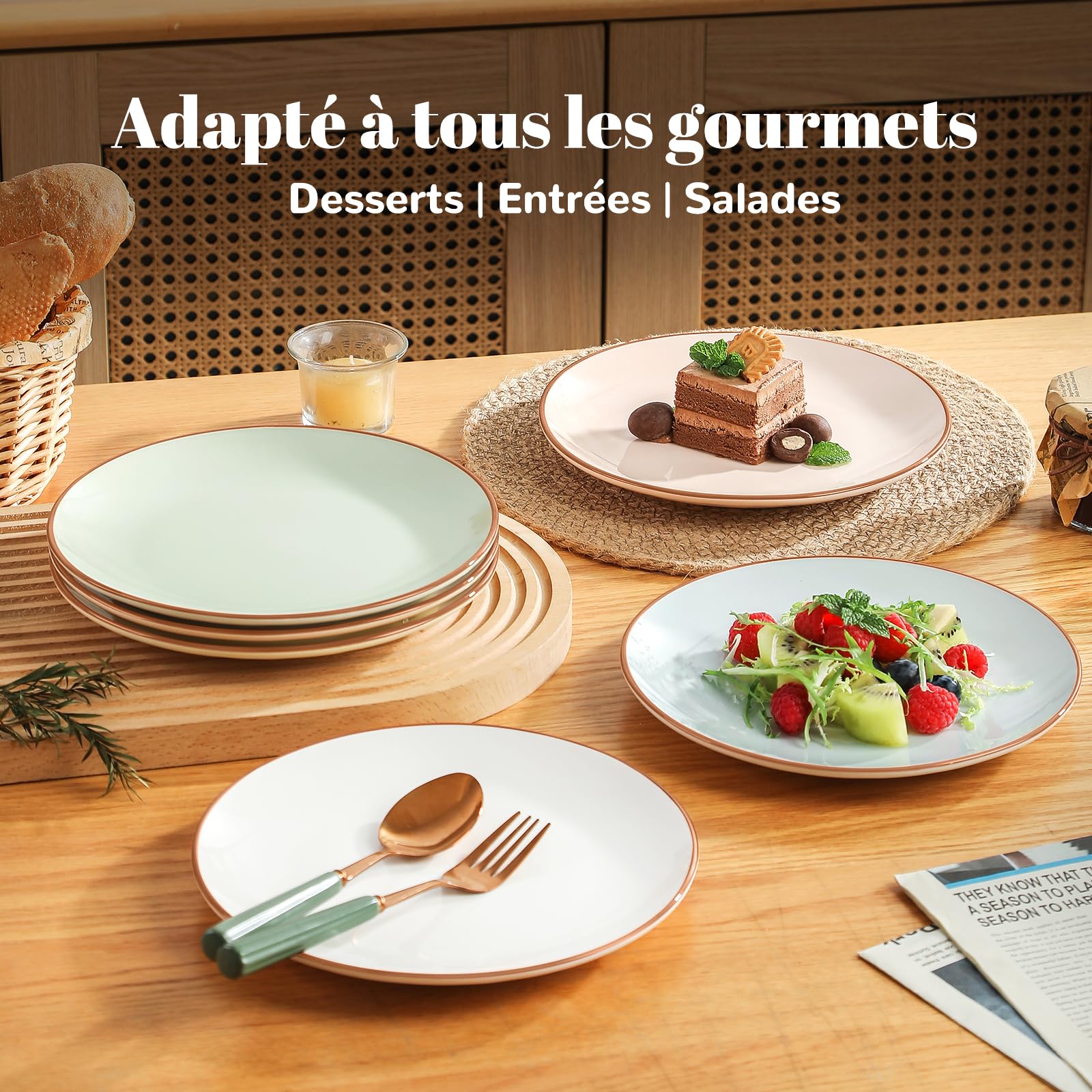 Lot de 6 Assiettes à Dessert en Céramique - Assiettes Plates pour Salade, Apéritif ou Petit Déjeuner - Couleurs Bonbon - Passe au Micro-ondes et au Lave-vaisselle - Diamètre 20 cm