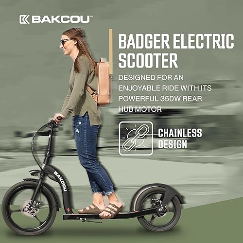Miniatura 3 de Bakcou Electric Scooter for Kids and Adults, Badger Motorized 350W Sport Foldable Scooters Large Wheels for Safer, More Comfortable Riding. Charger