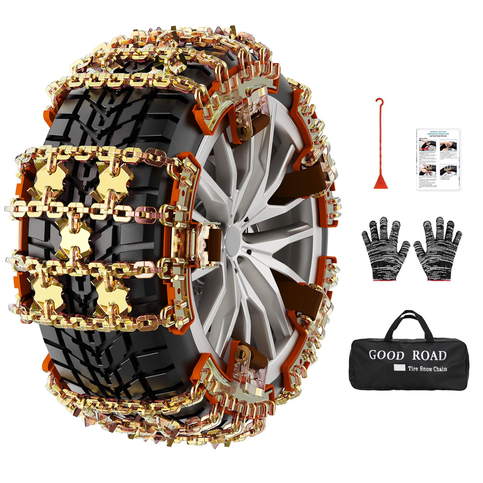 Cadenas de Nieve 6 piezas Ajustables Universal Cadenas para Coche con Pala para Nieve Fácil de instalar para Automóviles SUV Ancho Neumático 185-245mm