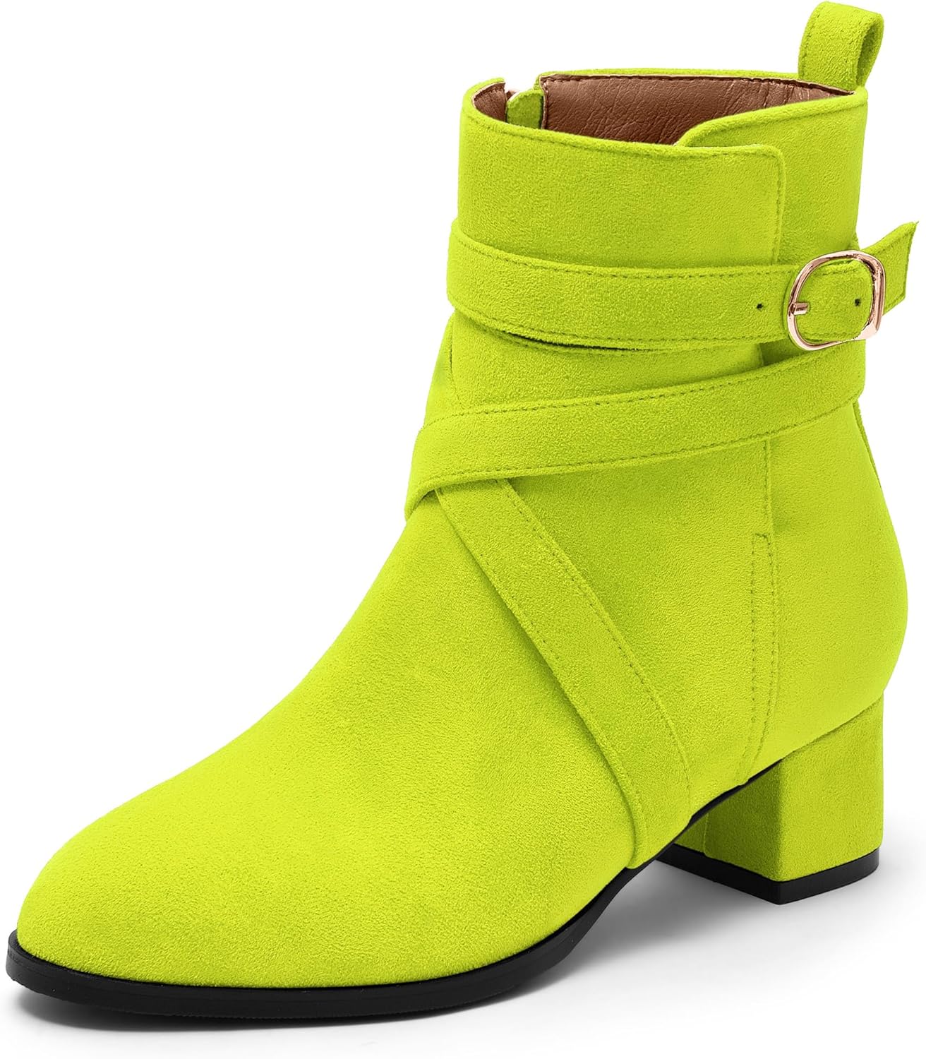 NUMALEO Womens Fashion Casual Ankle High Buckle Comfort Heeled Solid Round Toe Ankle Adjustable Strap Synthetic Ankle Boot