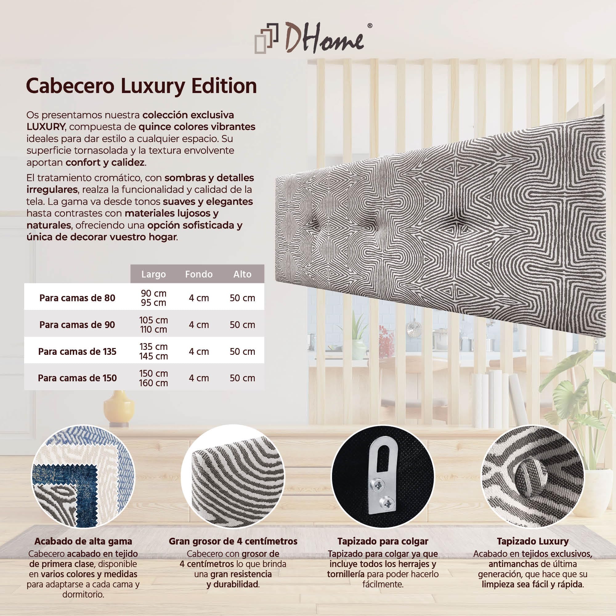 DHOME Cabecero Tapizado en Tejido Luxury Liso con Botones cabeceros Cabezal tapizado Cama Lujo (Tribal, 135x50cm)