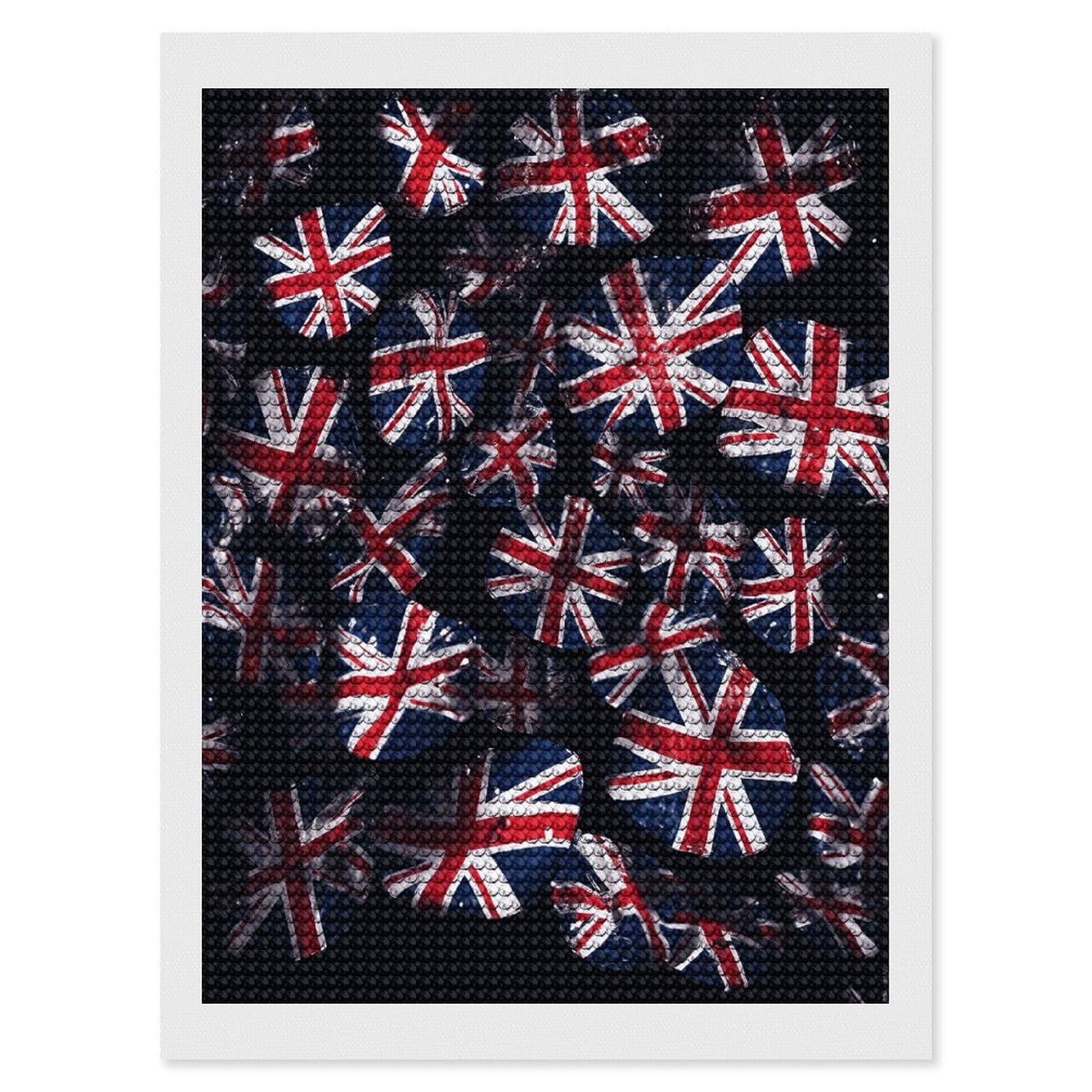 British Flag Diamond Art Kits for Adult Round Full Drill Diamond Dots Paintings for Beginner Picture Art DIY Diamond Painting Kits 5D Diamond Art Painting for Home Wall Decor 12"x16"