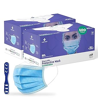 Medohealthy 3 Ply Disposable Cotton Face Masks ( Pack of 100, Blue) for Unisex with Nose Pin BIS, (ISI) Certified Mask with Melt Blown Layer