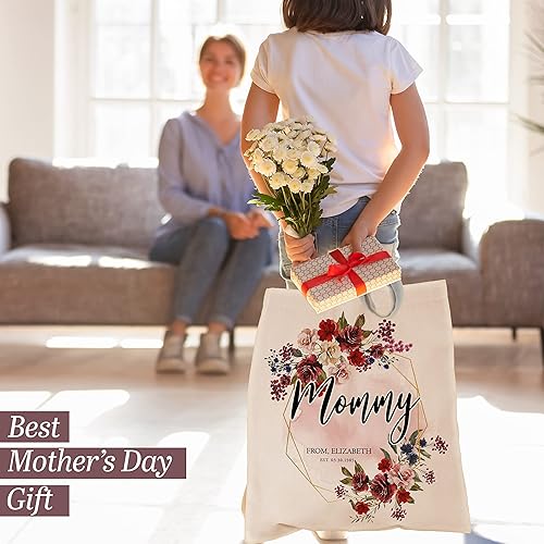 Miniatura 6 de Bolsa de mano personalizada para el Día de la Madre para mujeres con nombre – 3 diseños – Bolsa de lona floral personalizada regalo para mamá –