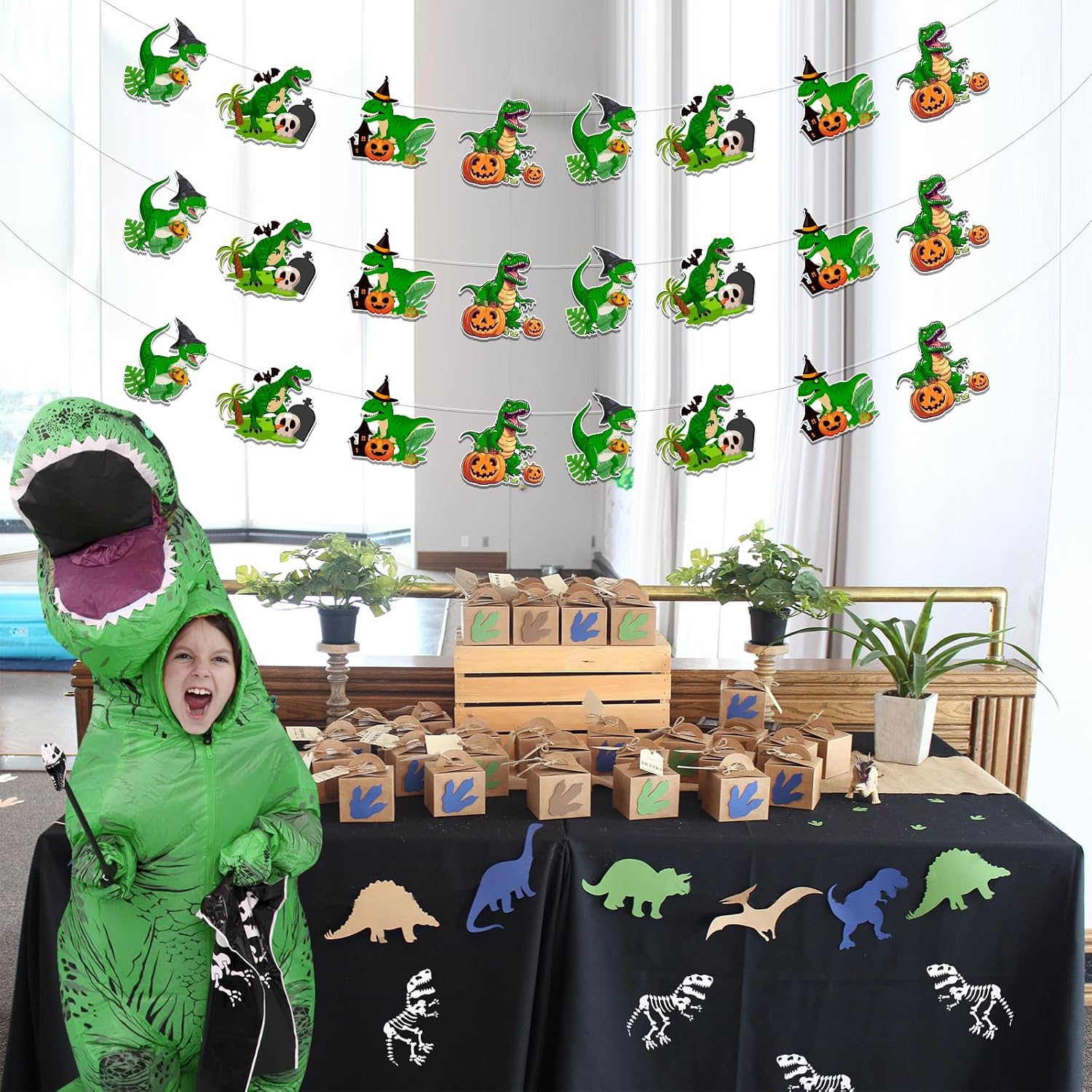 3 Pieces Halloween Dinosaur Party Garlands - Dinosaur Halloween Birthday Party Decorations for Boys Girls Women Men, Halloween Dinosaur Baby Shower Supplies