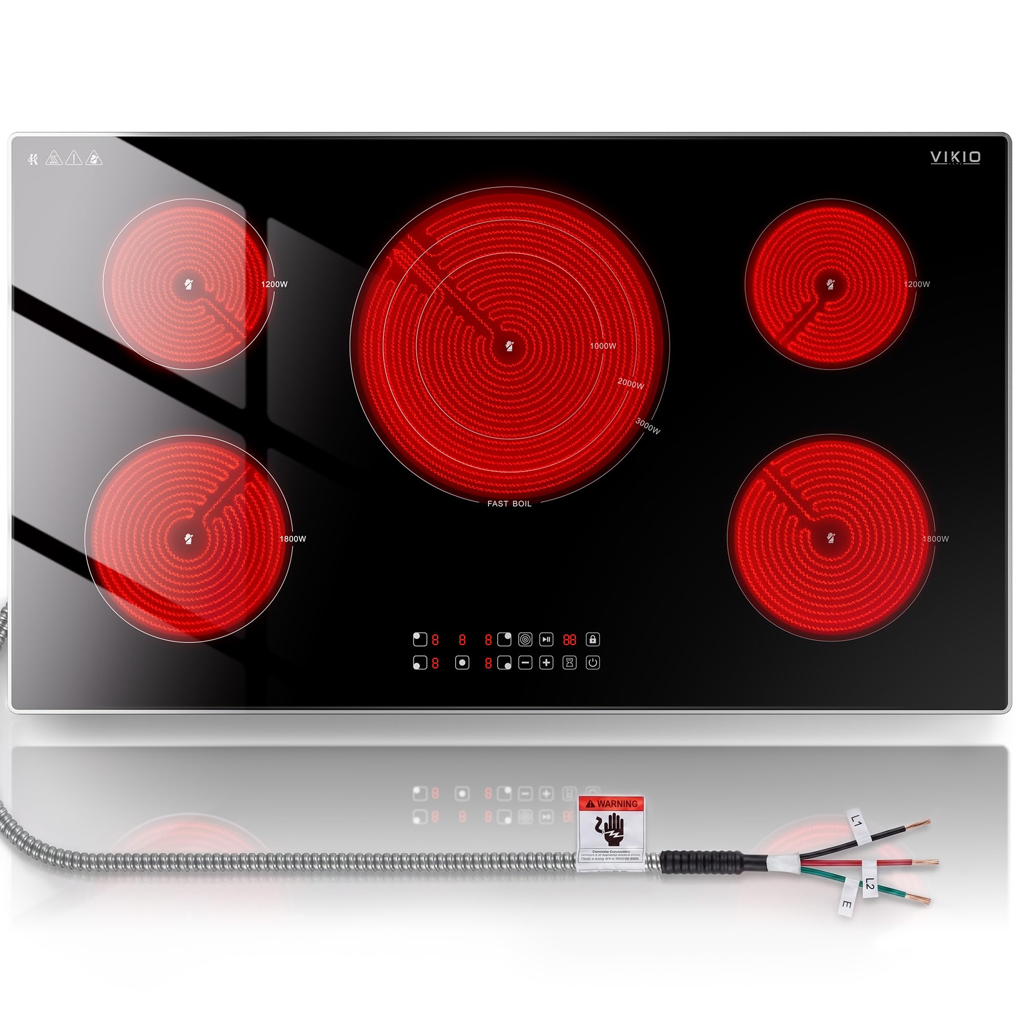 36" Electric Cooktop, 5 Burner 9000W, Triple-Ring Center Burner, Built-in