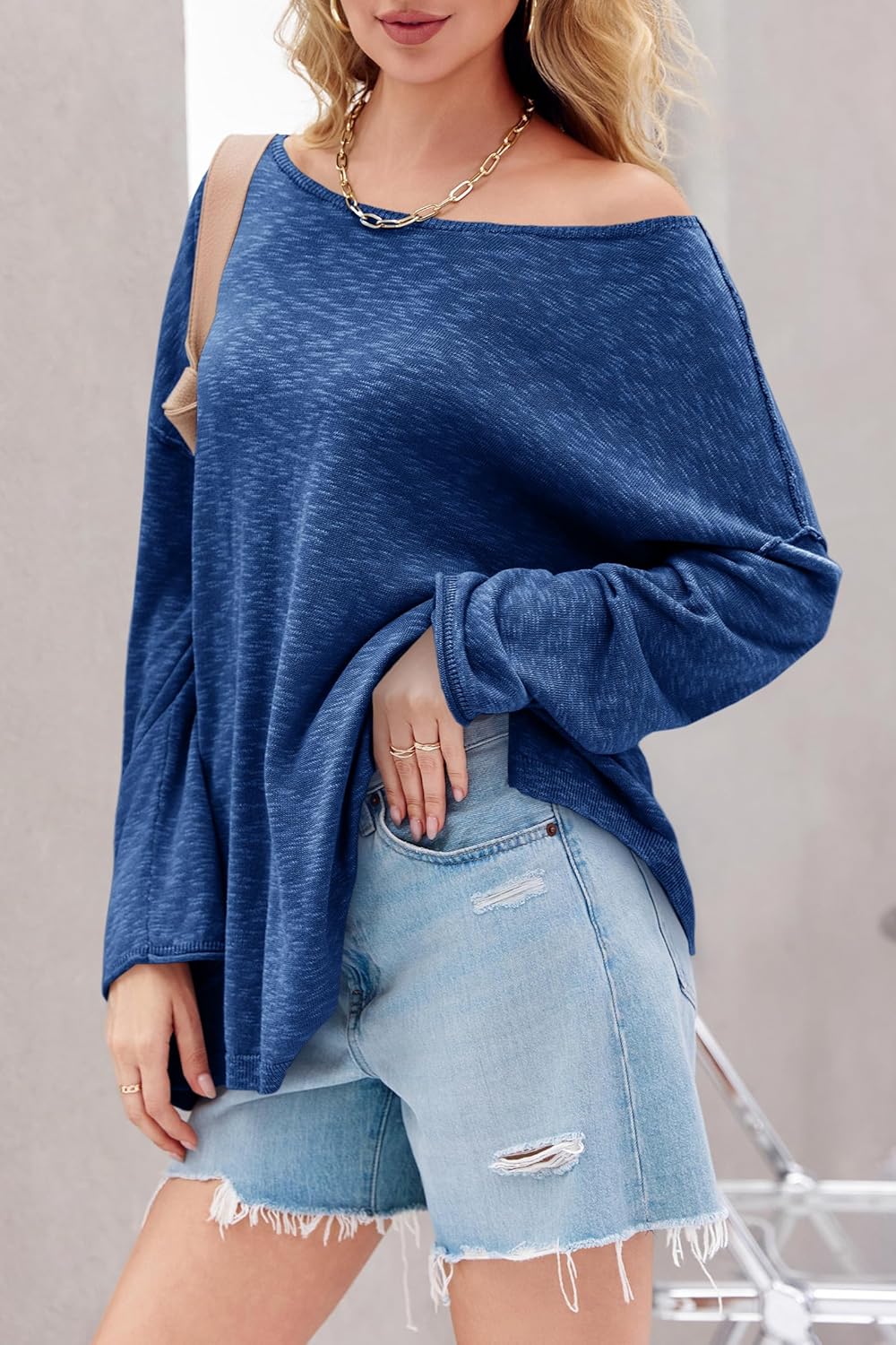 Tankaneo Womens Long Sleeve Shirts Oversized Lightweight Sweaters Crewneck Side Slit Hem Casual Blouse Tunic Tops
