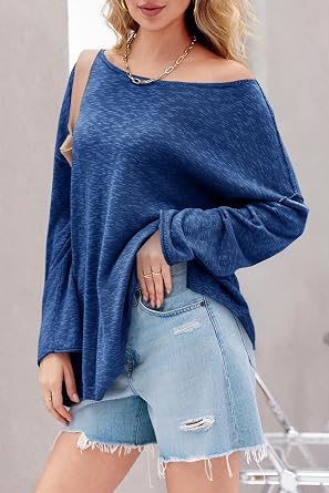 Tankaneo Womens Oversized Long Sleeve Shirts Knitted Lightweight Sweater