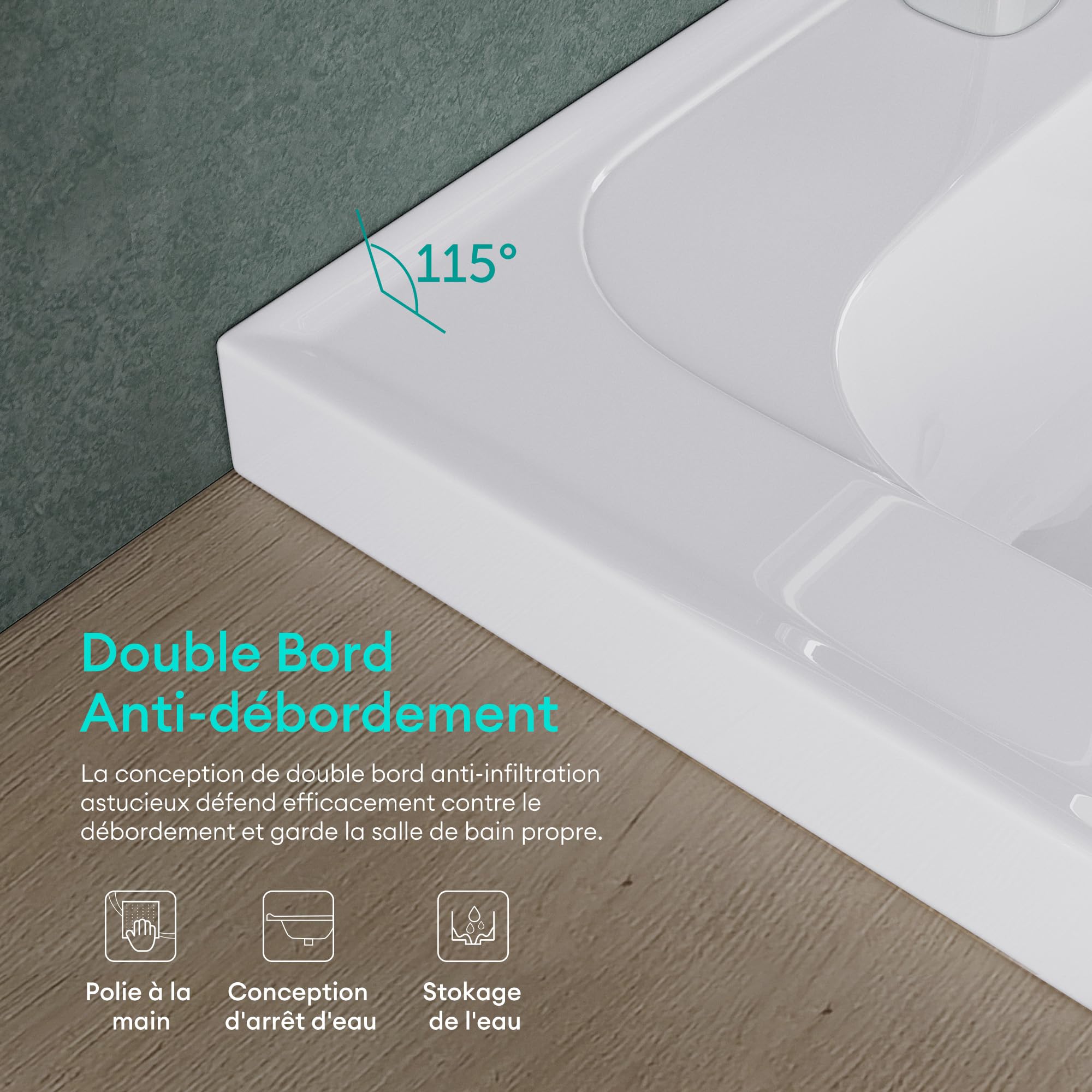 Mai & Mai Vasque Rectangulaire 60x50x16,5cm sans Trop-Plein | Vasque Lavabo, Surface Lisse, et Facile à Nettoyer, pour Salle de Bains Moderne, Colossum3601