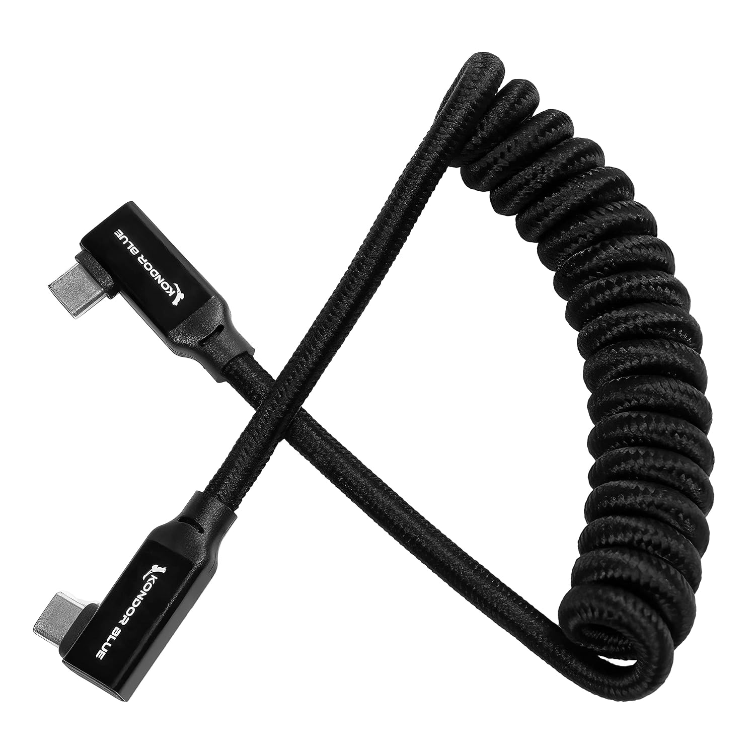 KONDOR BLUE | 12-24 Inch Coiled Dual Right Angle USB-C Cable for SSD Recording & Charging | 8K Data, 100W PD, 20Gbps USB 3.2 for Cameras, Monitors, iPhone 17/16/15, Tablets & More | Blacks