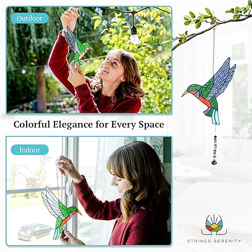 Miniatura 3 de Atrapasoles para colgar en la ventana de vitral, tamaño XL, pájaros, vívido, luz de cristal real, regalo para madre