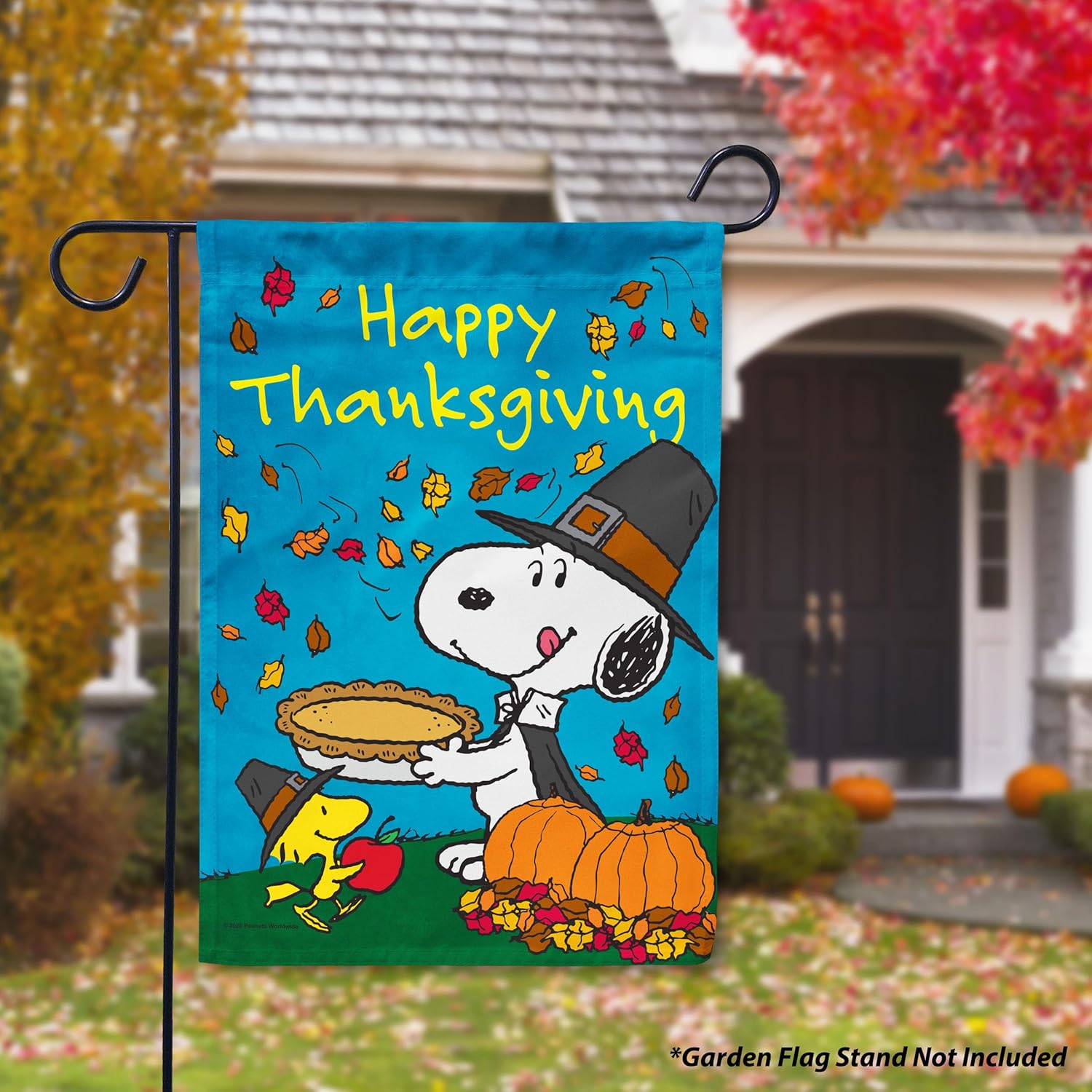 Flagology, PEANUTS®, Happy Thanksgiving Snoopy – Garden Flag 12" x 18", Officially Licensed PEANUTS®, Fall
