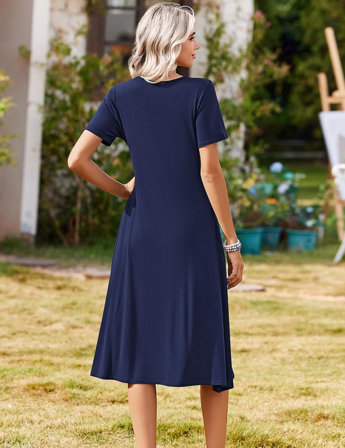Zeagoo Summer Dresses for Women 2026 Casual Short Sleeve Aline Midi Dress with Pocket Flowy Pleated Tshirt Beach Sundress - Image 5