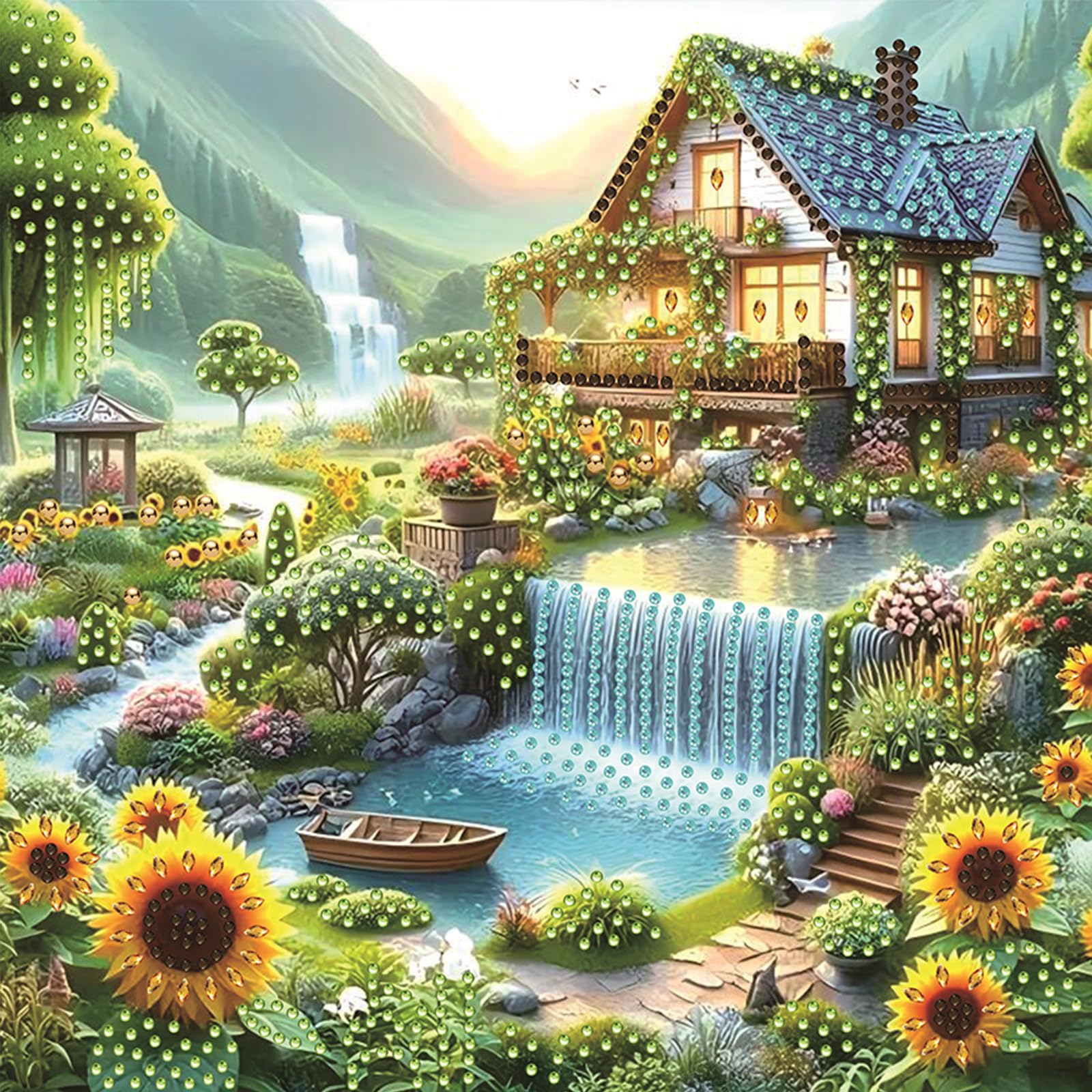 POETRYDRAW Lakeside Cottage Diamond Art Kit 30x30cm DIY Partial Drill Gem Painting for Adults & Beginners Home Decor