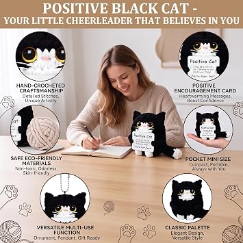 Black Cat Emotional Support Crochet,Positive Crochet Animals