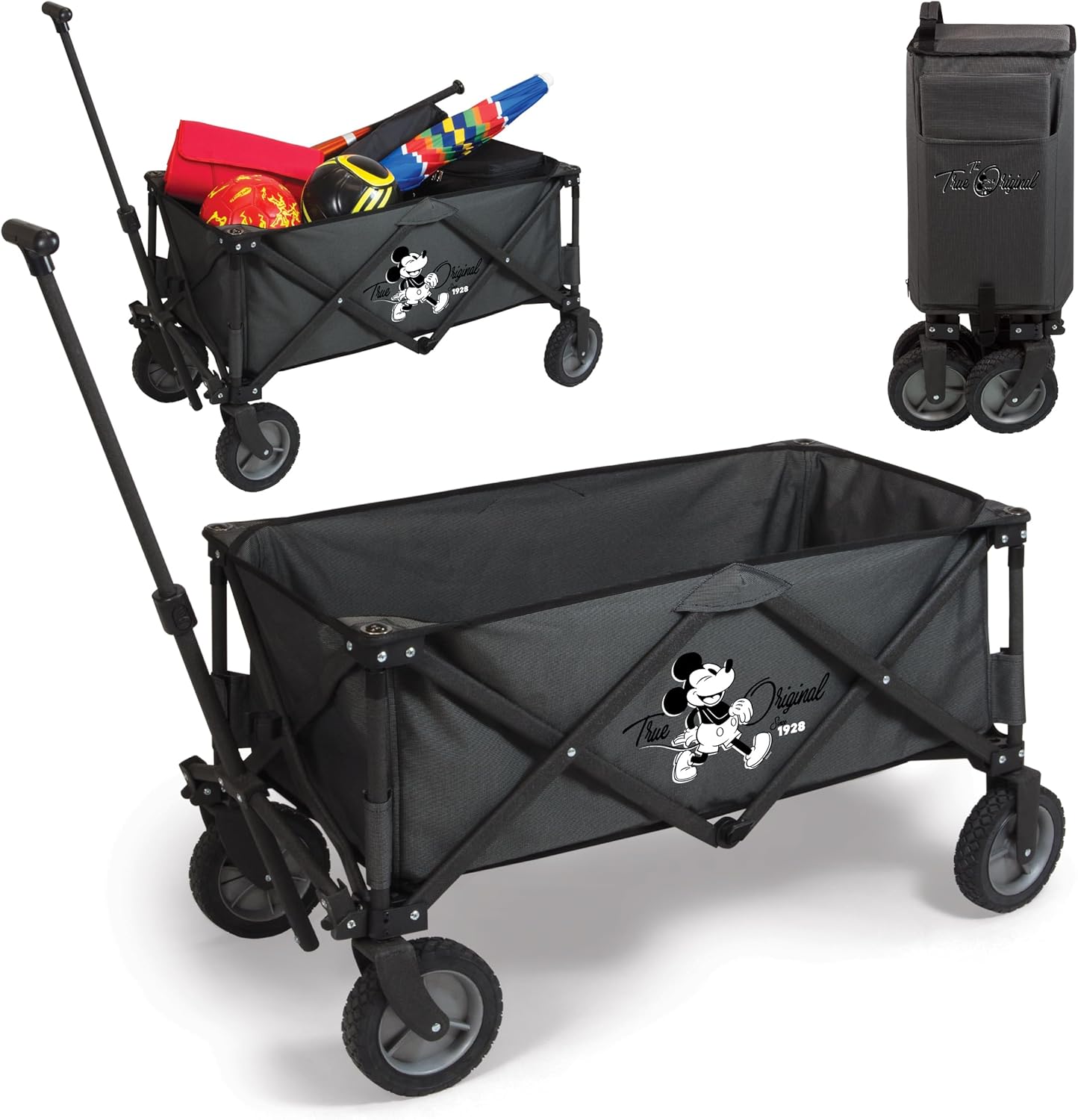 PICNIC TIME Disney Mickey Mouse Adventure Wagon Folding Wagon, Wagon Cart, Sport Utility Wagon, Beach Wagon Collapsible, (Dark Gray)