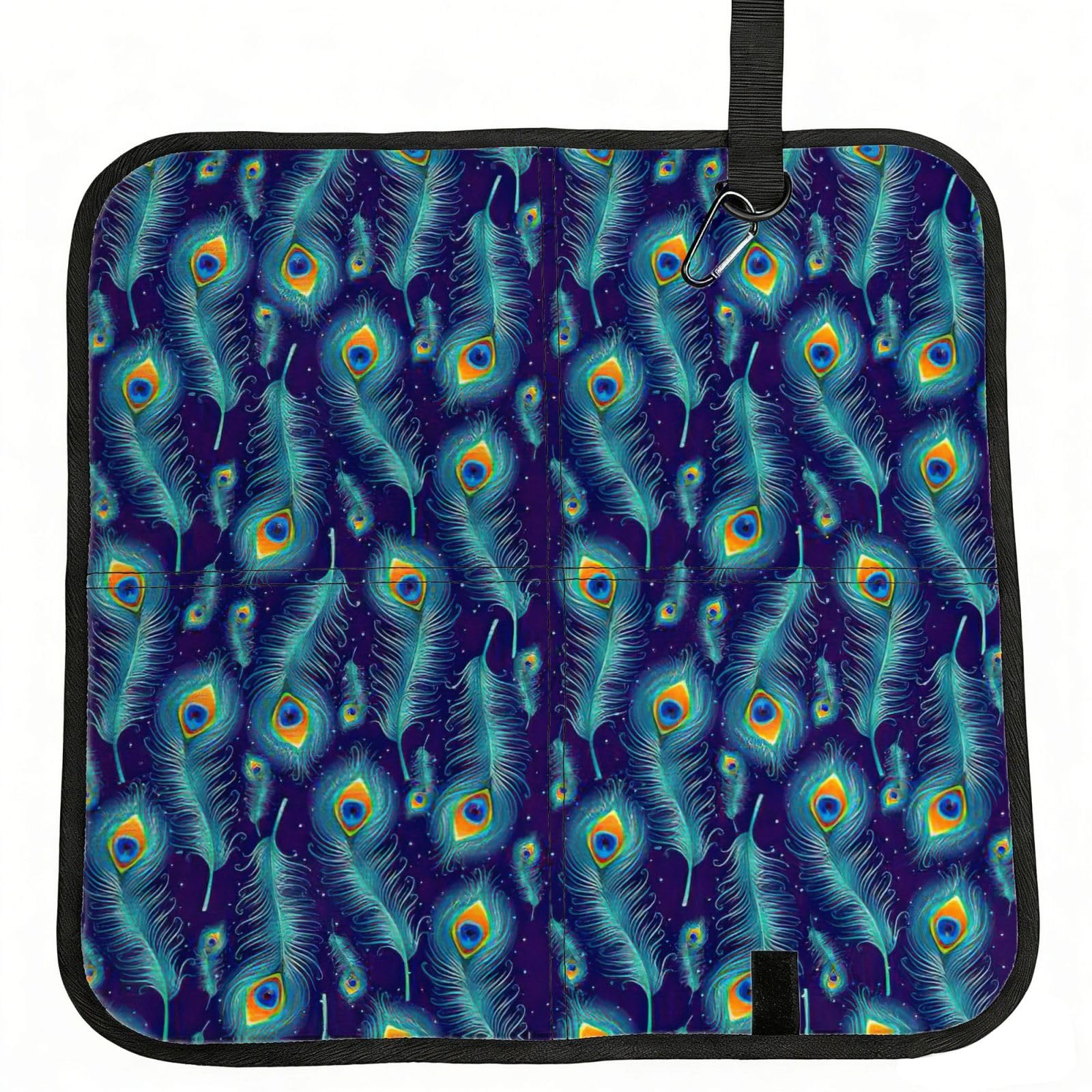 KAPPTYY Peacock Bird Feathers Printed Bleacher Seat Cushion PE Foam Filling, Foldable Sitting Pad for Concert Stadium Events