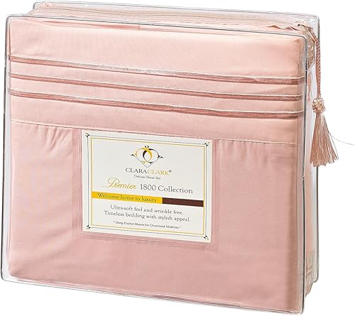 Vista 340 de Clara Clark - Juego de sábanas de la serie 1800 Premier, 4 piezas, juego de cama, sábanas con mucha caída, resiste arrugas, la decoloración