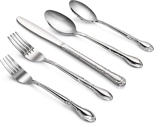 Miniatura 17 de New Star Foodservice 58840 - Juego de cubiertos con diseño de rosa (3 piezas, acero inoxidable), Vajilla, Plateado