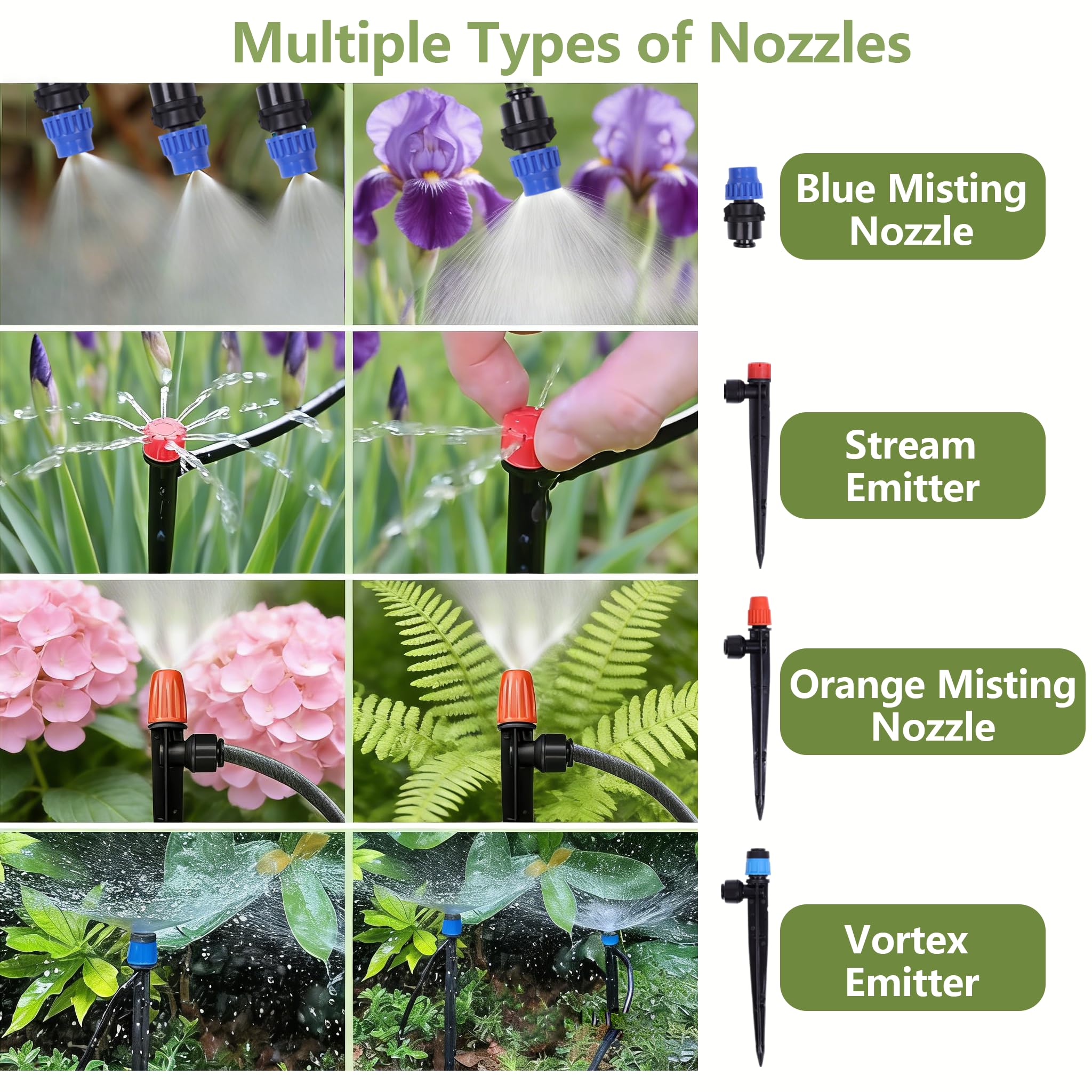 Système d'irrigation de jardin de 70 m avec 40 buses et émetteurs, système d'arrosage automatique avec 1/2" (9 mm ID, 12 mm OD) et 1/4" et raccords barbelés, pour plates-bandes surélevées