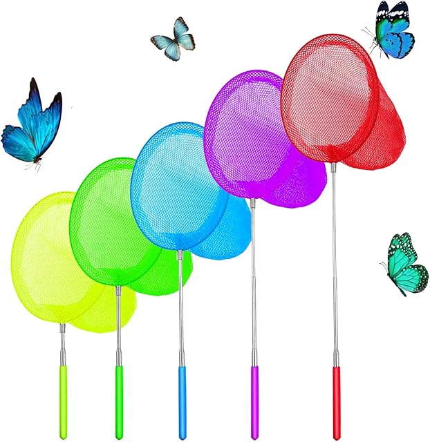 Yojoloin 5 Pack Kids Telescopic Butterfly Fishing Nets, Catching Fish Butterfly Bugs Insects, Nets Extendable (14.5 - 33.8 Inches) for Children and Adults Playing Outdoor (Beach Pool Garden Park)