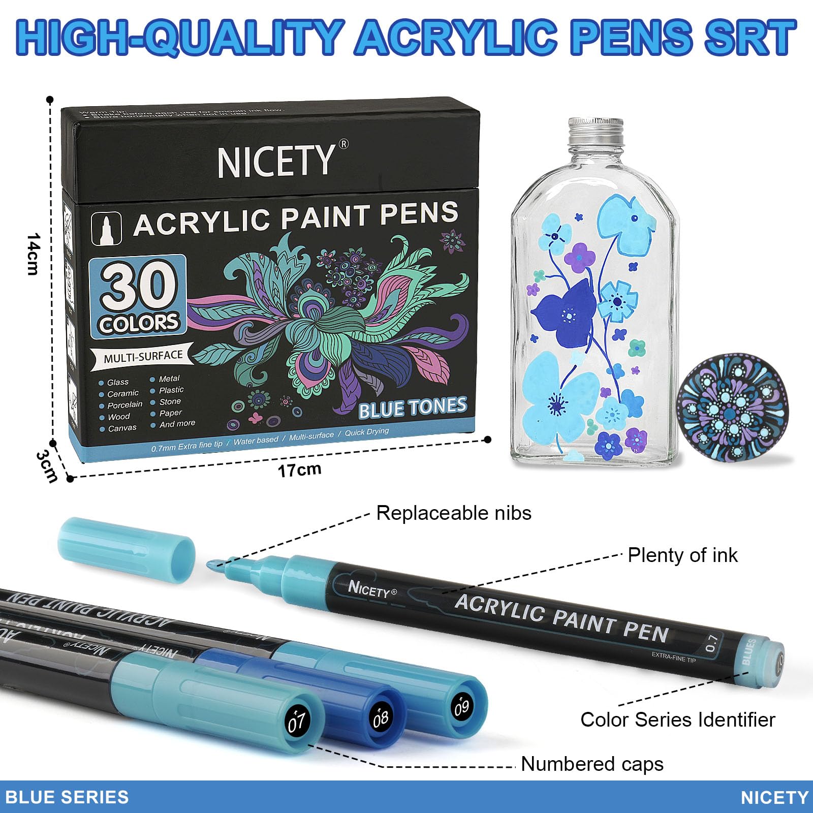Amazon.com: NICETY 30 Colors Blue Tones Acrylic Paint Pens, Pro