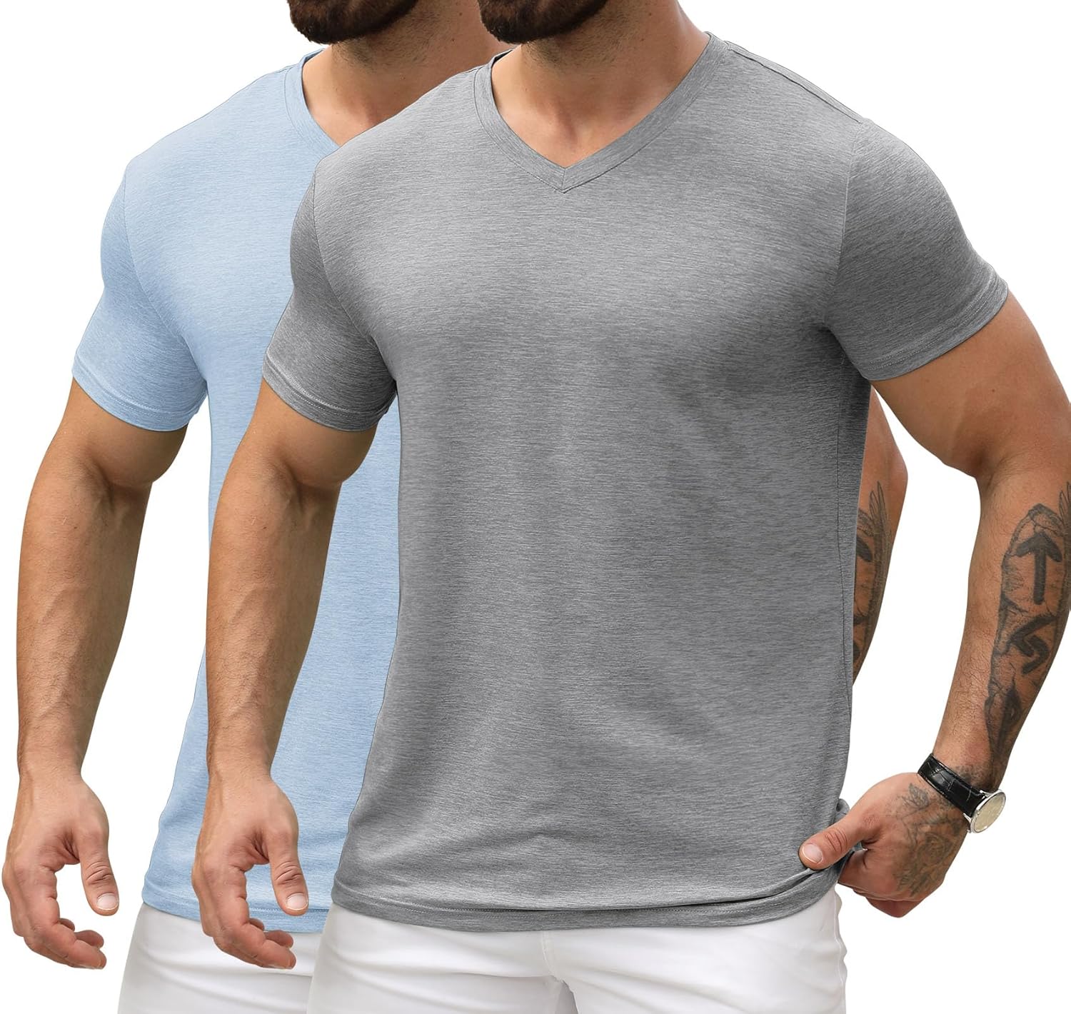 KESIHAN Men's T Shirts V Neck 2 Pack Tees Breathable Everyday Essential Casual Tops - Image 2
