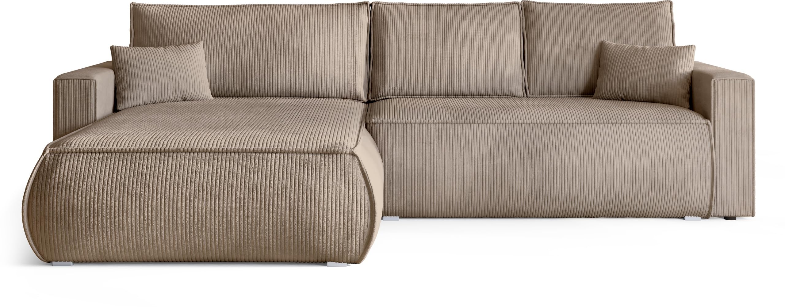 BROMARKT Ecksofa mit Schlaffunktion Couch L Form 270x173x80 cm Beige | Sofa mit Bettkasten Wohnlandschaft Schlafsofa freistehend HAVANA Schlafcouch mit Stauraum Cord 3 sitzer Sofabed Eckcouch