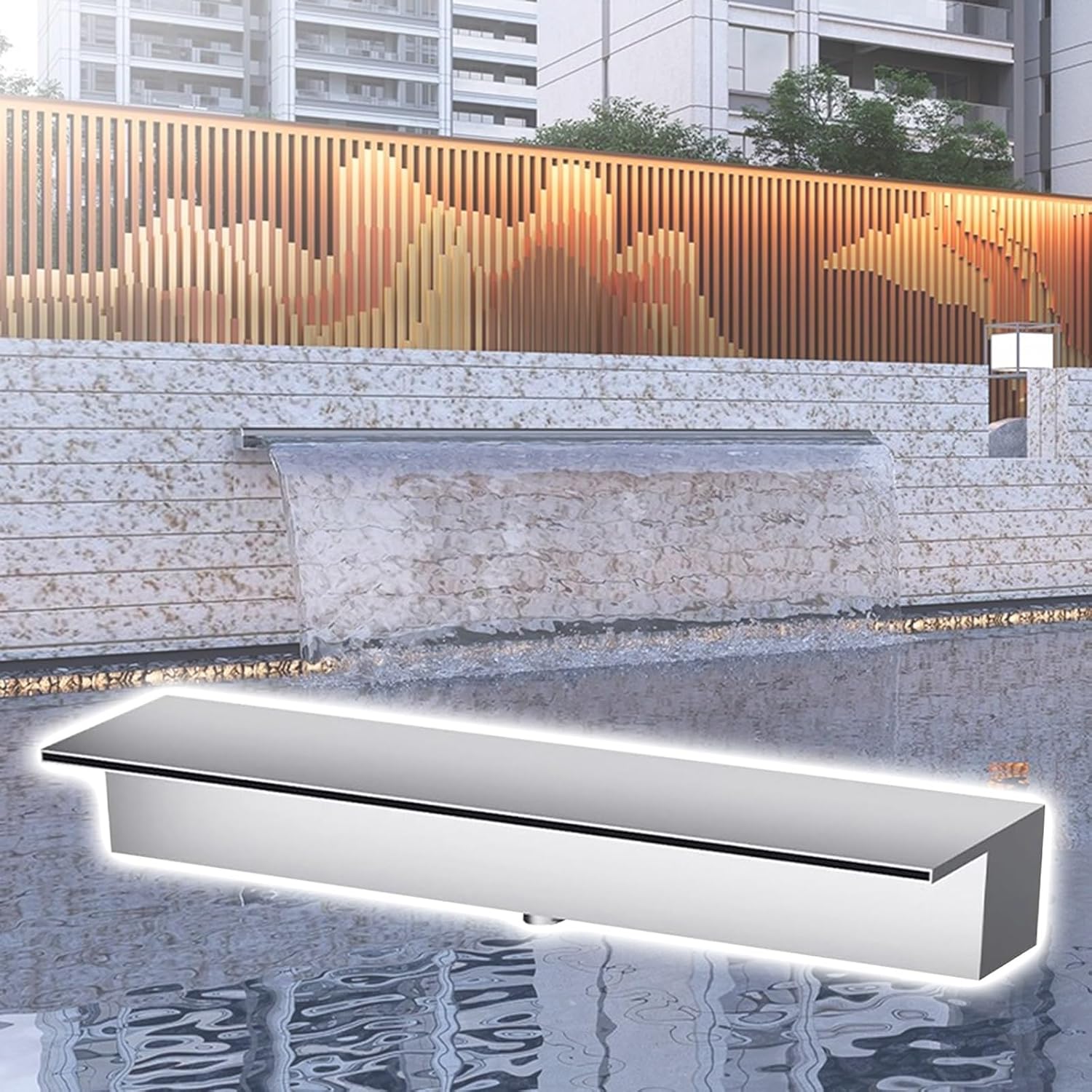 Durable 74.8in Stainless Steel Pond Spillway Waterfall - Black/Silver Outdoor Water Feature, Easy Installation with Accessories, Perfect for Garden Landscaping
