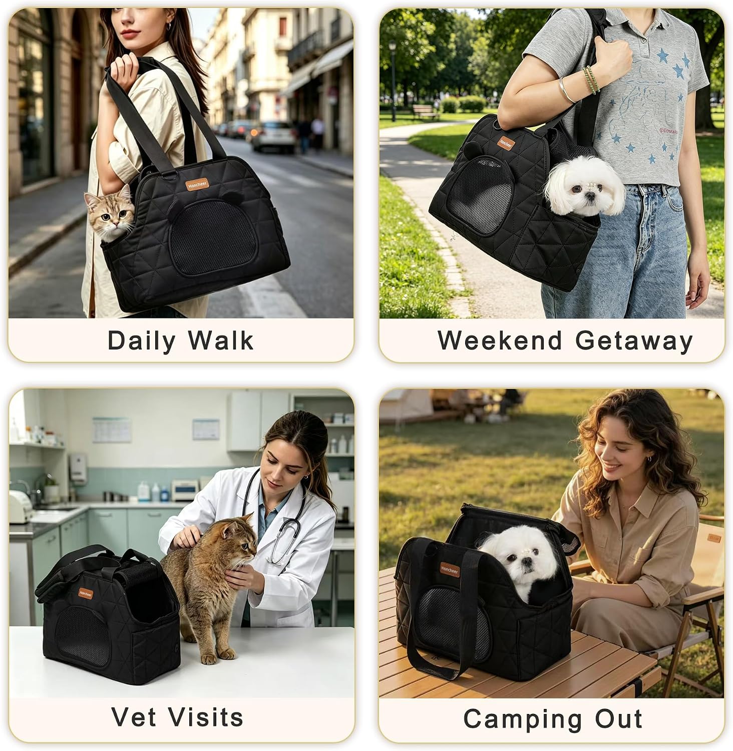Dog Purse Carrier for Small Dogs Firm Bottom Puppy Travel Bag (Black) | Cat Carrier Small Dog Bag with Pocket, Breathable Mesh, Anti-Escape Safety Leash, Comfy Dual-Sided Mat for Outdoor Car Travel