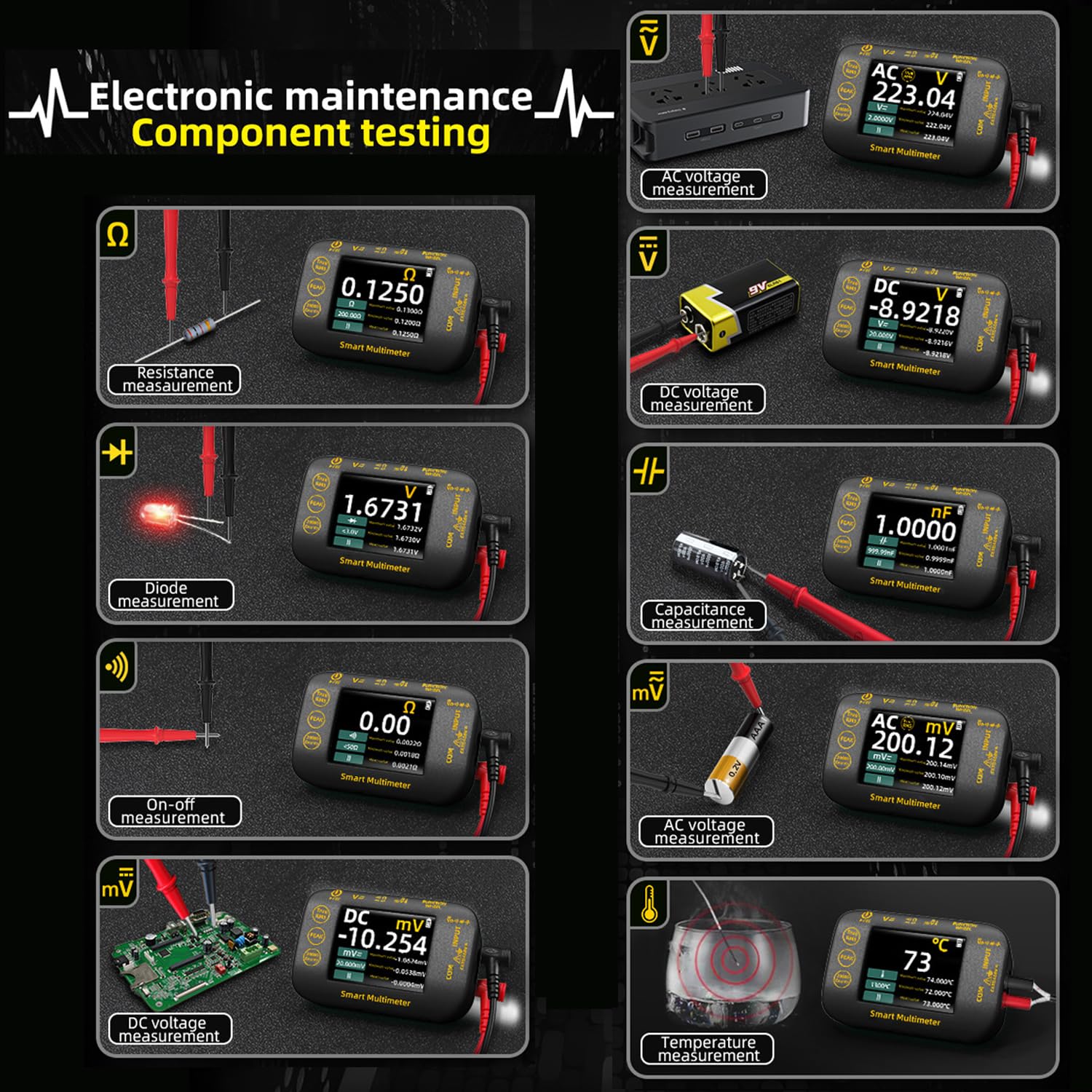 Treedix Digital-Multimeter, 20000 Counts mit Aufzeichnungsmodus, 1000V Spannungsprüfer, wiederaufladbares Multimeter mit AC/DC-Spannung, Widerstand, Durchgangsprüfung, Diode, Kapazität, Temperaturmess