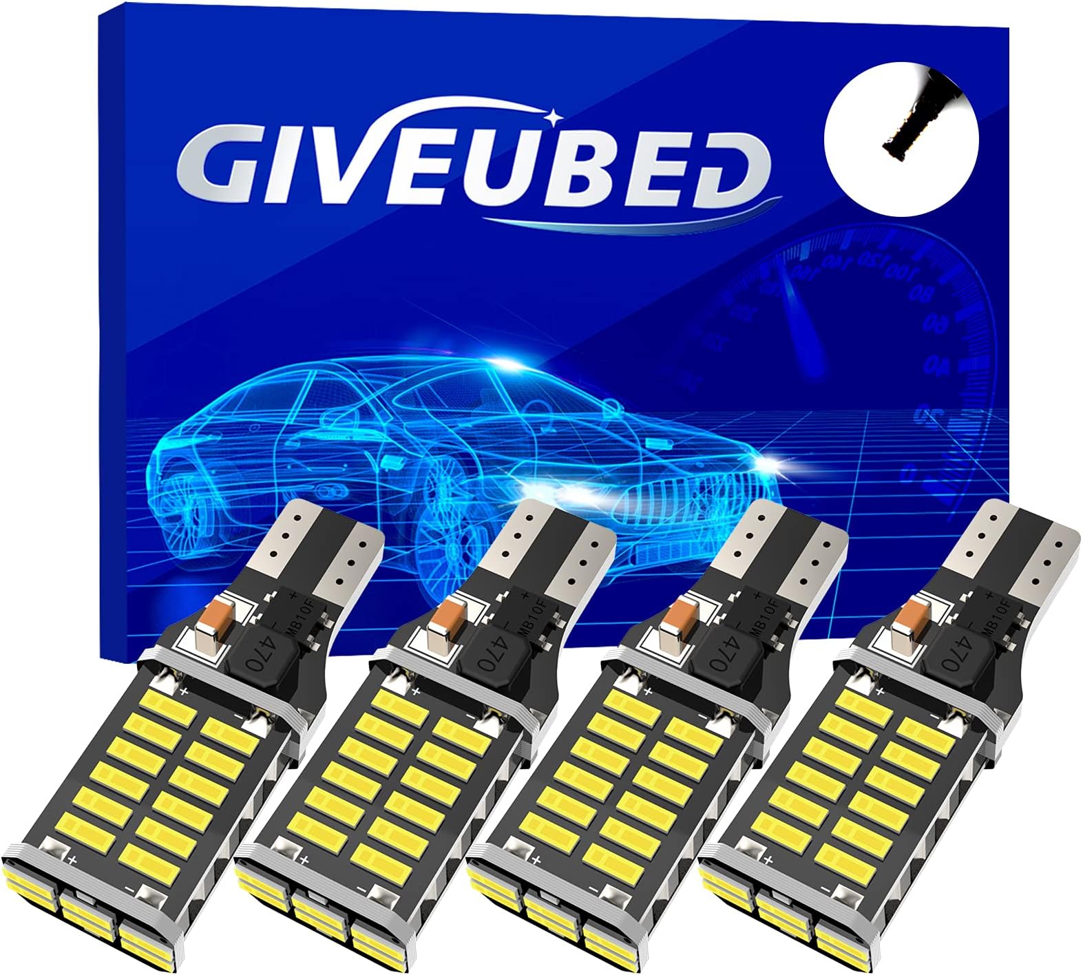 Upgrade T15 LED Bulb Extremely Bright 921 LED Bulb,1200 Lumen NO-polarity 921 912 T15 W16W LED Bulb 30-SMD 4014 Chips CANBUS Error Free for Backup Reverse Lights, 6000K Xenon White (Pack of 4)