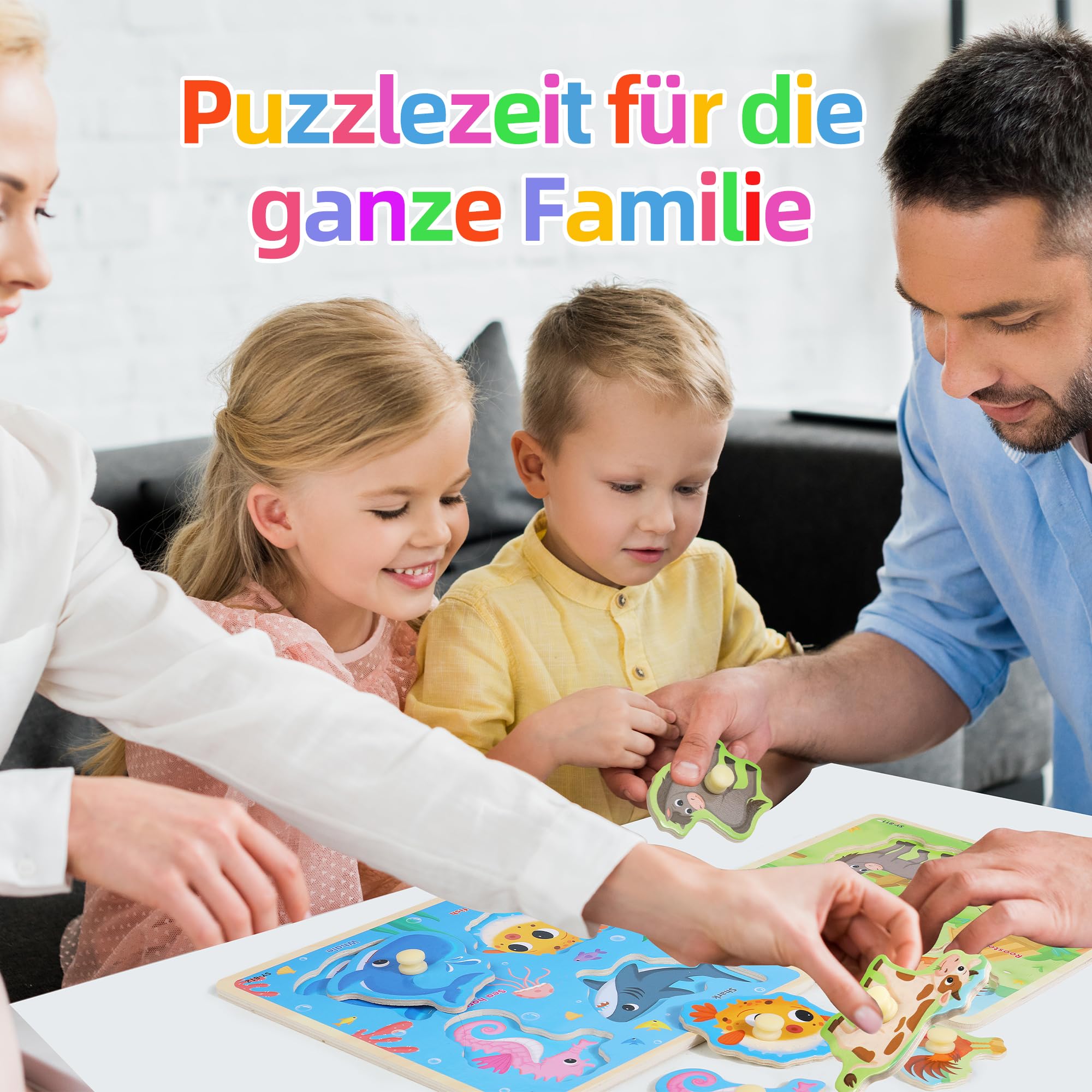 Holzpuzzle Kinder Montessori Spielzeug, Holzspielzeug Steckpuzzle Kinderspielzeug ab 3 Jahre, Lernspiele Puzzle - Dinosaurier, Bauernhof, Bauernhof-Tiere, Meerestiere, Obst, Jungen Mädchen Geschenke