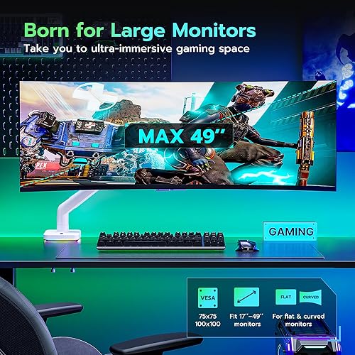 Miniatura 3 de Brazo de monitor ultraancho para pantalla de 17 a 49 pulgadas de alta resistencia de hasta 44 libras, brazo de monitor único con resorte de gas con