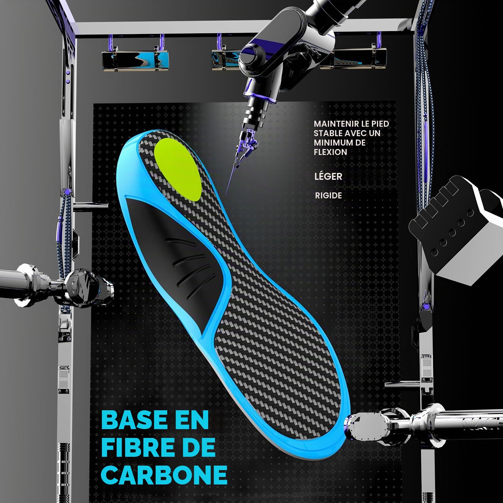 Semelles en fibre de carbone avec soutien de la voûte plantaire - Semelles de performance absorbant les chocs Welnove pour le sport actif - Retour d'énergie et protection contre les blessures-L 41-42