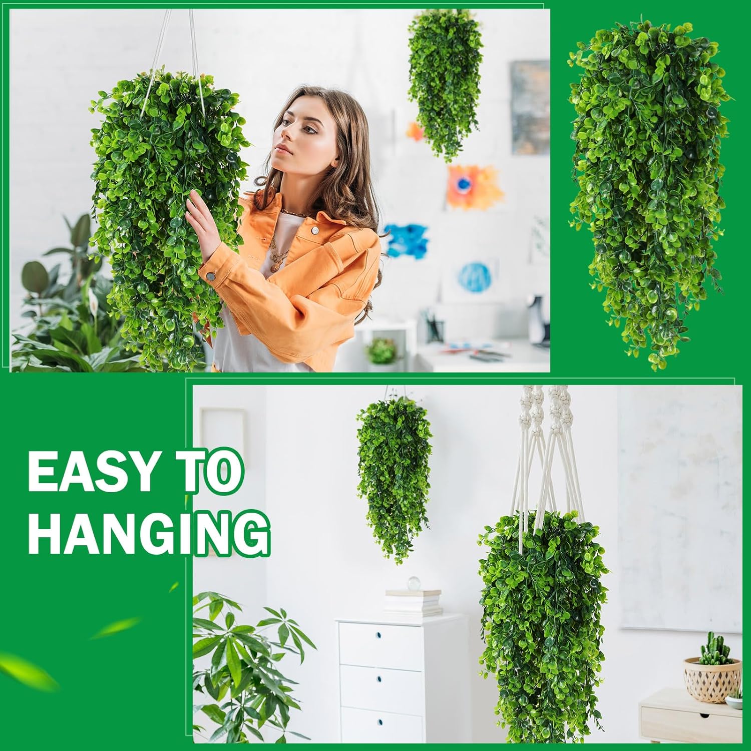 Geosar 36 Pcs Artificial Hanging Plants 30 Inch Hanging Eucalyptus Greenery Plastic Fake Plants for Wall Room Garden Wedding Garland Indoor Outdoor Decoration, No Basket