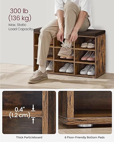 Miniatura 85 de VASAGLE - ULHS15BX Banco para guardar zapatos, con cojín y 15 compartimentos, mueble para almacenar calzado que soporta hasta 440 libras, para el