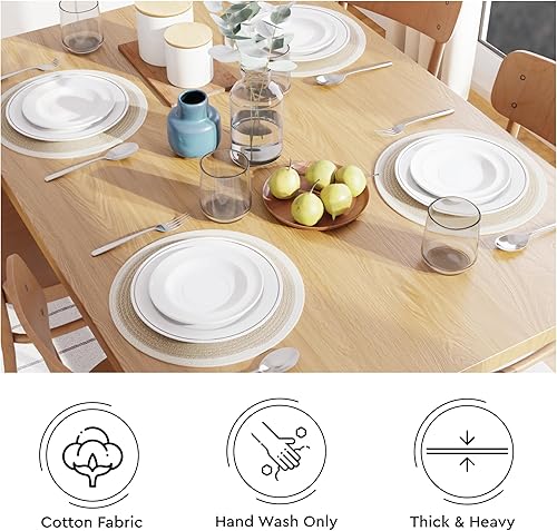 Miniatura 4 de Encasa XO Juego de 6 manteles individuales  Tapete redondo de algodón  13 pulgadas de diámetro  Beige y blanco roto  Cargadores para platos de cena