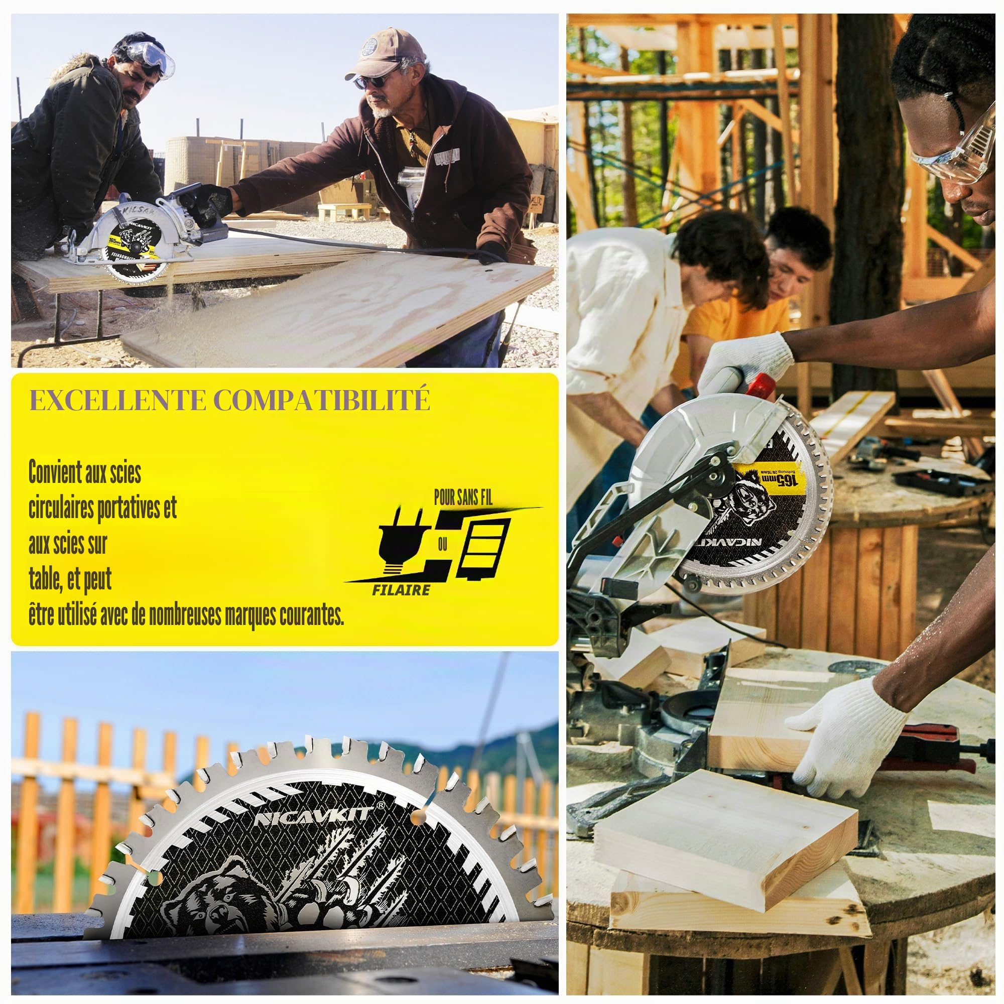 Lame scie circulaire Ø 165 x 20 mm pour bois, métal et aluminium, etc. Avec bague de réduction de 16 mm – Lame de scie multi-matériaux 160 x 20 mm Compatible avec Bosch, Makita & Dewalt