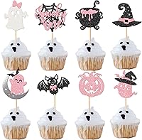 Vista 93 de Rsstarxi Paquete de 36 adornos para cupcakes de Halloween, bruja, fantasma, magdalenas, murciélagos, arañas, gatos, decoración de pasteles