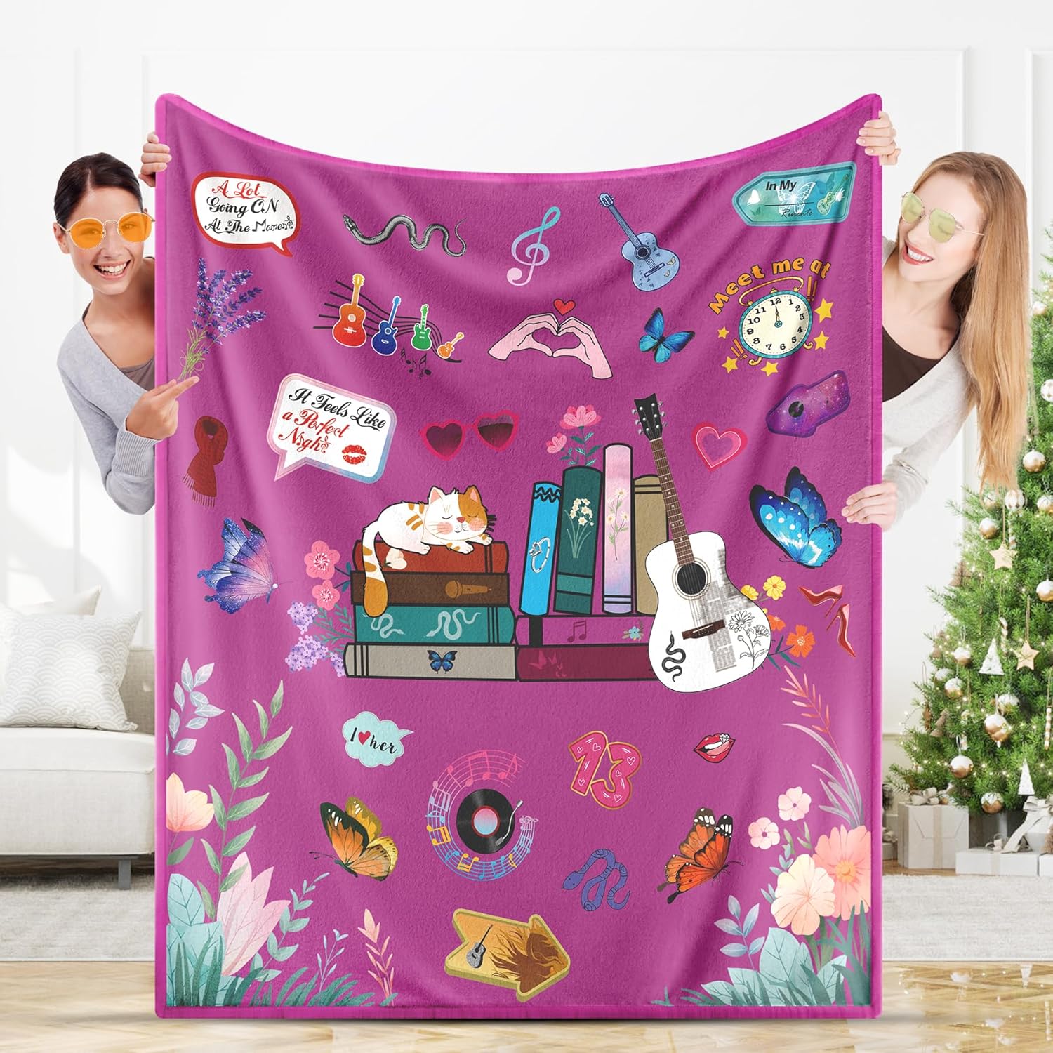 Purple Soft Throw Blanket Birthday Gift for Girl Daughter Sister,I Love You Blanket Music Themed Guitar Romantic Wedding Gift for Couple Wife Girlfriend,Bridal Shower Present for Friend 52"x60" - Image 5