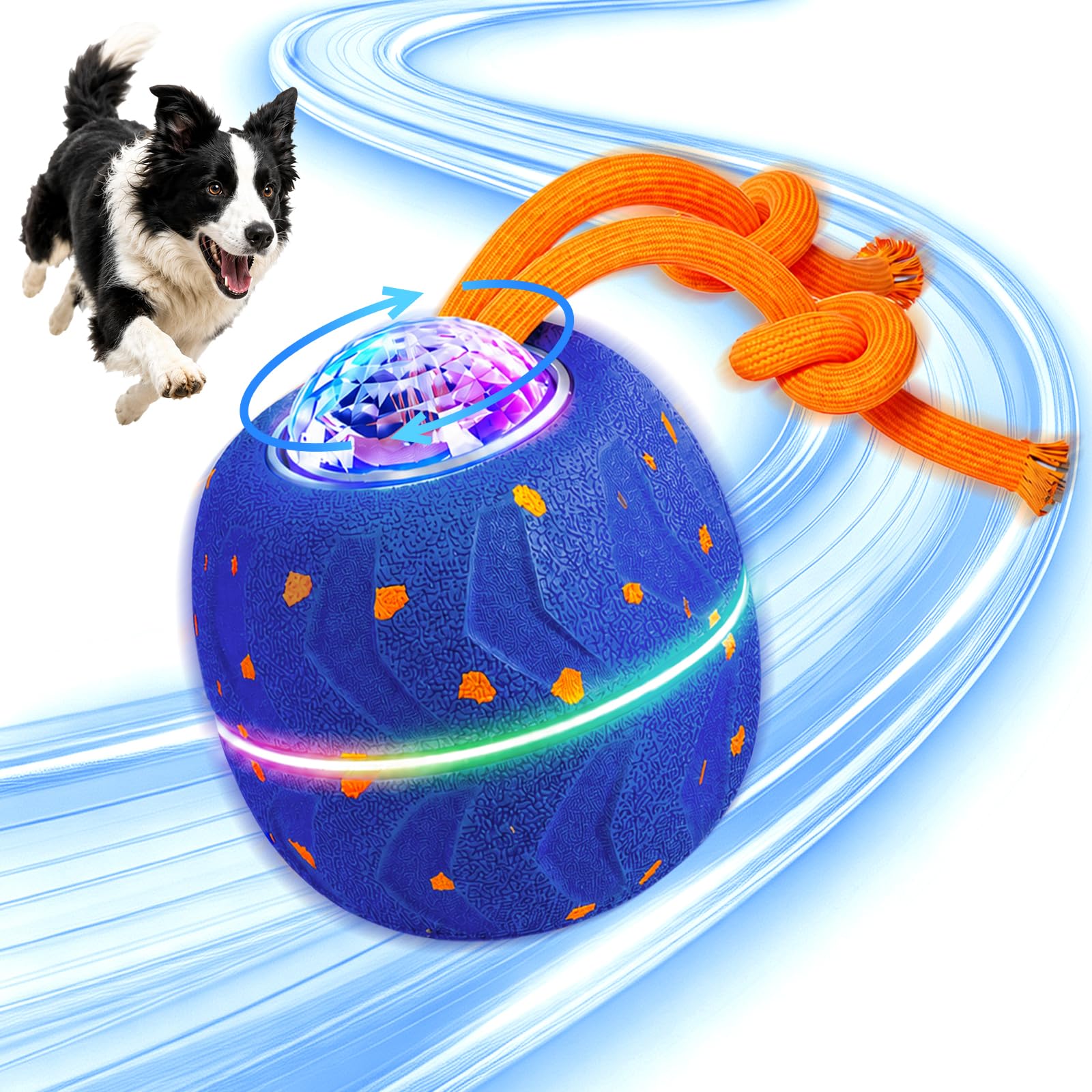 Balle Interactive pour Chien - Wicked Ball Rolly avec Queue & Aboiements, Jouet Intelligent pour Chien avec 3 Modes, E-TPU, Rechargeable USB-C, Lumières RVB, pour Chiens de Taille Moyenne à Grande