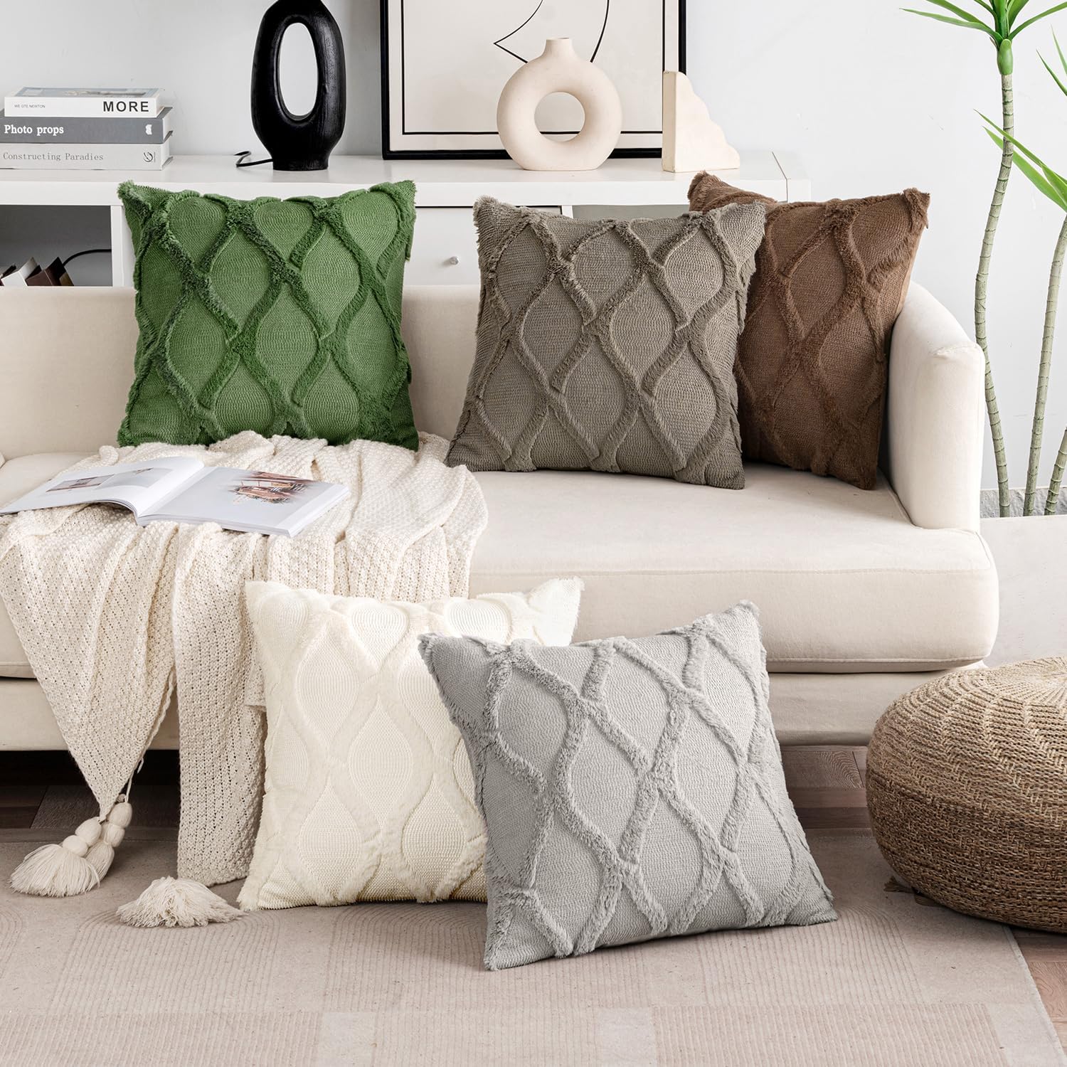 MIULEE Decorative Throw Pillow Covers Dark Grey 18x18 Inch Set of 2, Soft Plush Faux Wool Couch Cushion Covers Farmhouse Throw Pillows for Couch Bed Sofa Living Room - Image 7