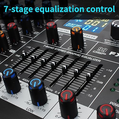 Miniatura 6 de FULODE Mezclador de audio de estudio Bluetooth de 12 canales con procesador digital DSP de 99 bits con USB MP3 para entrada de grabación de PC, RCA,