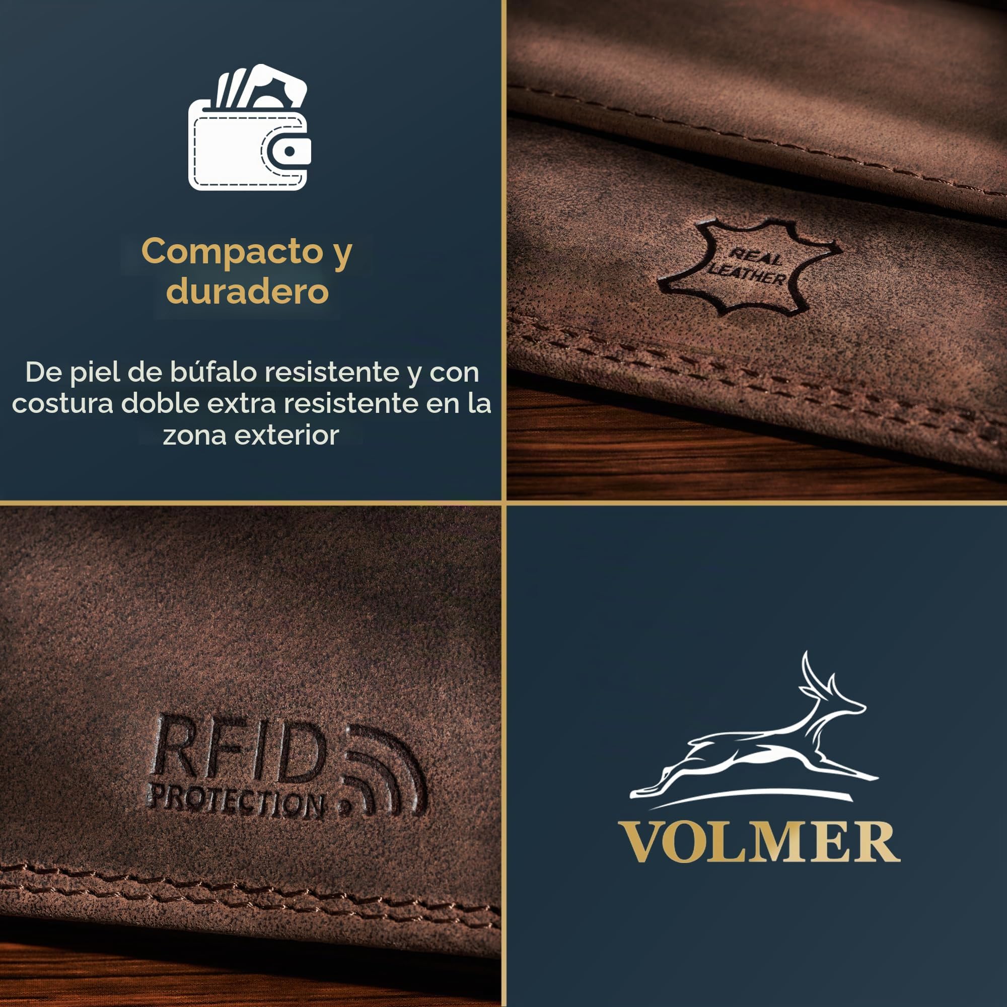 Diverso Cartera De Cuero En Horizontal Hombres Mujeres Bloqueo RFID Fa.Volmer Serie #Easycomfort (Marron)