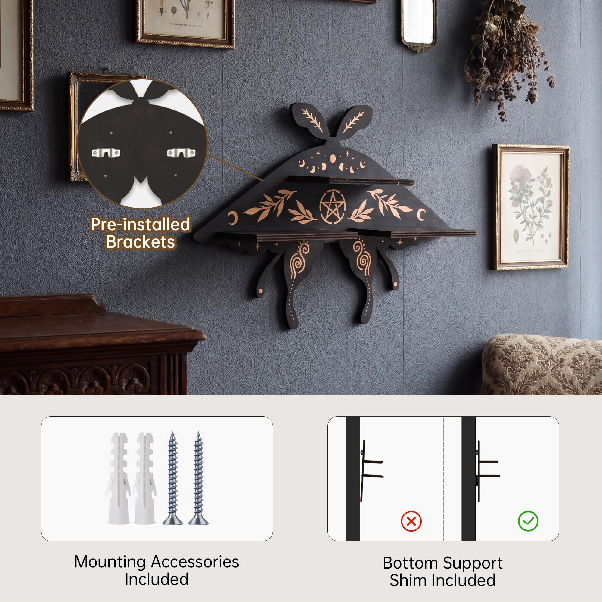 Amazon.com: FNYDOX Moth Crystal Shelf Wall Mounted, Dark Home