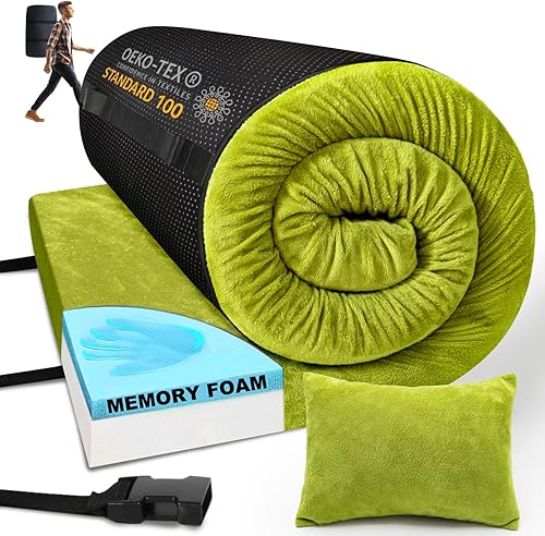 Miniatura 16 de Sleeping Pad,3-inch Thick Memory Foam Camping Mattress,Portable Roll-Up Mat for Car/Tent/Floor/Cot/Travel,Comfortable Pad for Guests Sleepover Pasto