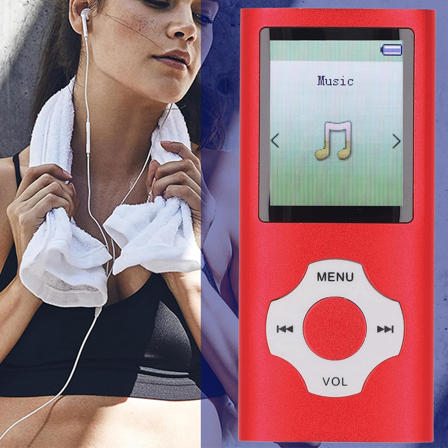 MP3 MP4 Player, Lossless Sound Portable Video Music Player, 1.8in Color Screen Digital Music Player with Speaker E Book Voice Record FM Radio, Up to 128GB (Red)